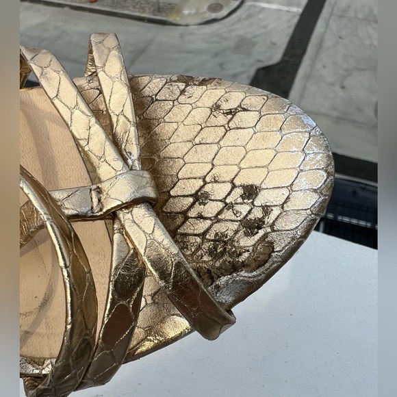 Kate Spade gold strappy wedge sandals snakeskin pattern sz 9.5B party preppy - Picture 11 of 11